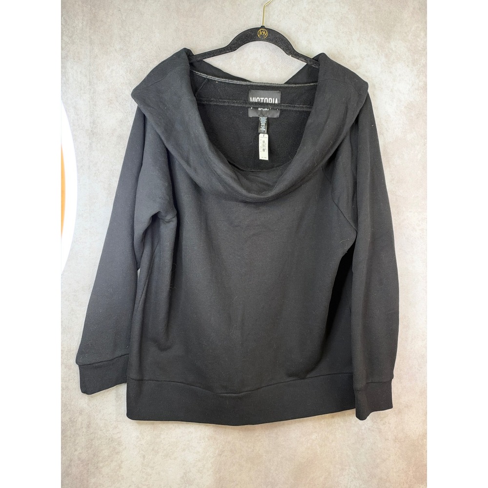 NWT Victoria Sport Sweatshirt Women XL Black Cowl Neck Fleece Pullover